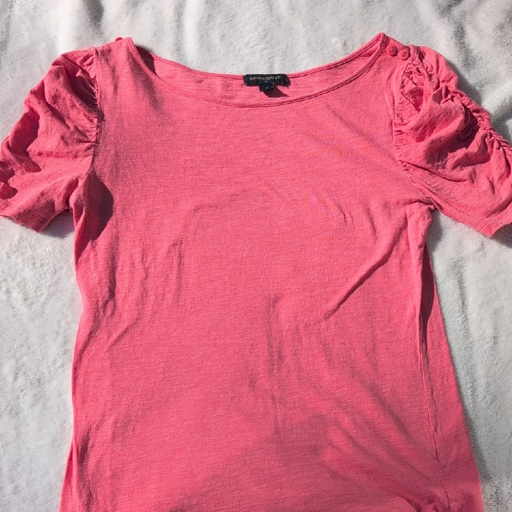 Banana Republic Pink Short Sleeve Top with Ruched Shoulders Medium